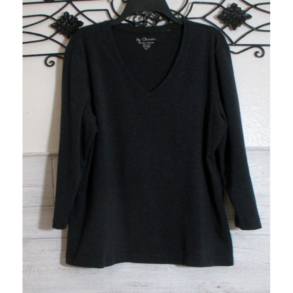 Chico's Women's Top Size 3 Gray Long Sleeve V Neck